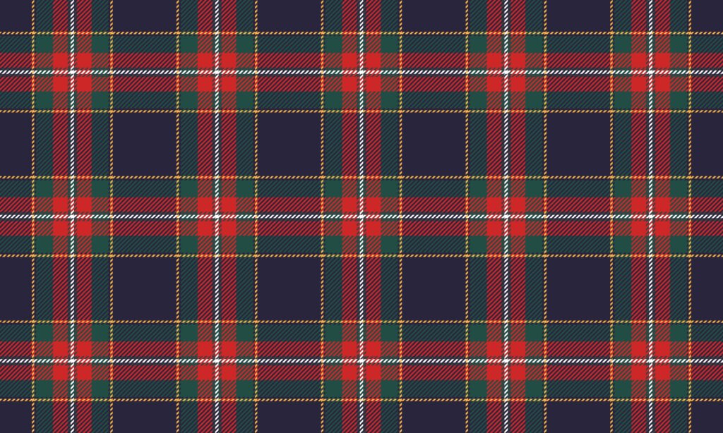 Abstracte achtergrondillustratie van een textielpatroon met een klassieke Schotse ruit in marineblauw, groen en rood.